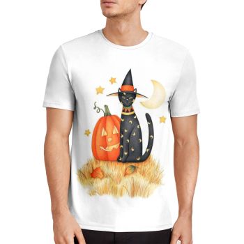 White Street Halloween Cat Pumpkin Pattern 3D Printed T-Shirto