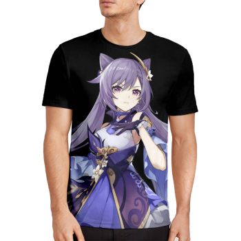 Black Gorgeous And Extraordinary Genshin Impact Keqing Pattern 3D Printed T-Shirto