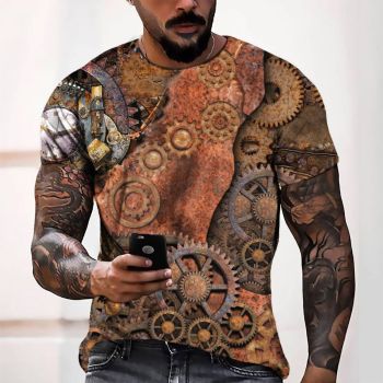 Orange Fashion Rusting Machinery Pattern 3D Printed T-Shirto