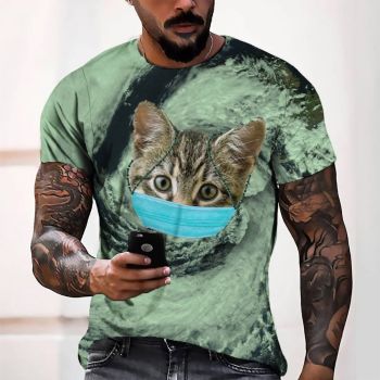 White Loose Cat Mask Pattern 3D Printed T-Shirto