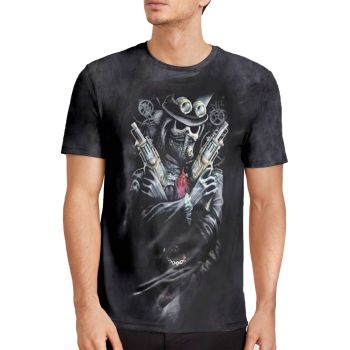 Black Temperament Halloween Skull gun Pattern 3D Printed T-Shirto