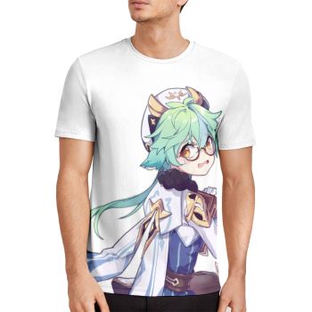 White Gorgeous Genshin Impact Sucrose Pattern 3D Printed T-Shirto