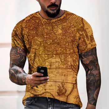 Orange Playful And Lovely Map Pattern 3D Printed T-Shirto