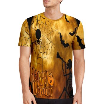 Orange Personality Halloween Spider-man Web Pattern 3D Printed T-Shirto