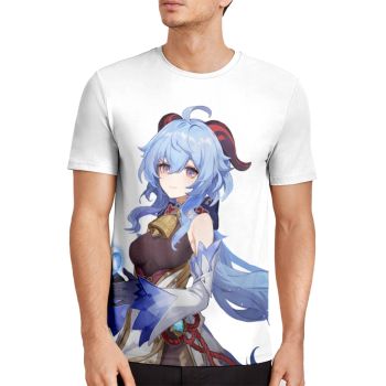White and blue Popular Genshin Impact Gan Yu Pattern 3D Printed T-Shirto