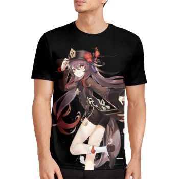 Black Gorgeous And Extraordinary Genshin Impact Hu Tao Pattern 3D Printed T-Shirto