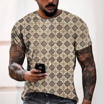 Beige Gorgeous Symmetrical Texture Pattern 3D Printed T-Shirto