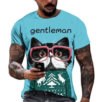 White Pretty Glasses Cat Pattern 3D Printed T-Shirto