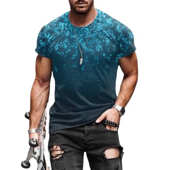 Blue Soft And Light Falling Music Notes Pattern 3D Printed T-Shirto