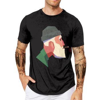 Black Vintage Old Man Smoke Pattern 3D Printed T-Shirto