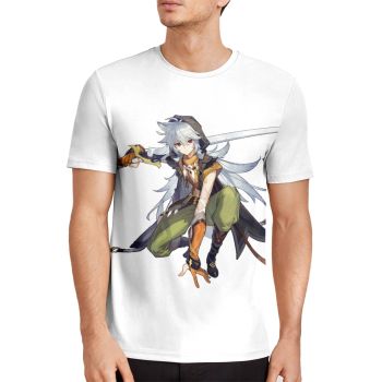 White Classical And Elegant Genshin Impact Razor Pattern 3D Printed T-Shirto
