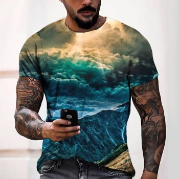 Blue Sexy And Slimming Mountain Pattern 3D Printed T-Shirto