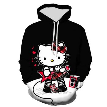 Cool black Kitty playing guitar hoodie