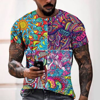 Red Classical And Elegant Color Splicing Pattern 3D Printed T-Shirto