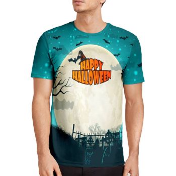 Greenish white Personality Halloween Bats House Pattern 3D Printed T-Shirto