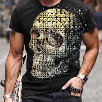 Black Leisurely SkullPattern 3D Printed T-Shirto