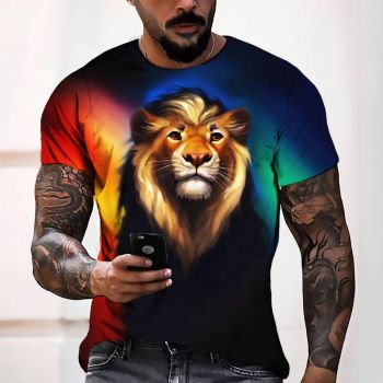 Colorful Gorgeous Lion Pattern 3D Printed T-Shirto
