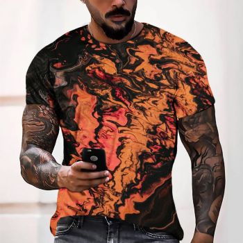 Orange ClassicalAbstract Fluids Pattern 3D Printed T-Shirto