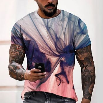 Pink Casual And Soft Colored Smoke Pattern 3D Printed T-Shirto