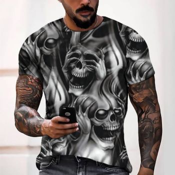 Grey Leisurely Halloween Skull Pattern 3D Printed T-Shirto