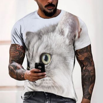 White Charming Cat Pattern 3D Printed T-Shirto