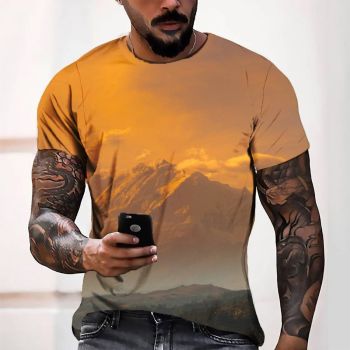 Orange Gorgeous And Extraordinary Mountain Clouds At Dusk Pattern 3D Printed T-Shirto
