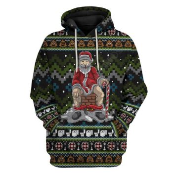  Oversize Green Santa Claus Pattern Christmas Hoodie