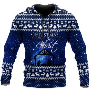 Classical  Blue House Pattern Christmas Hoodie