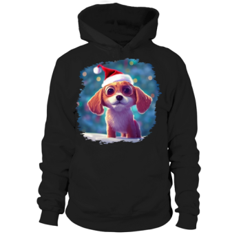 Christmas Cute Little Puppy With Santa Hat Hoodies