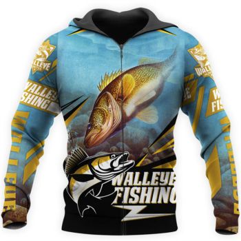 Elegance Black Yellow Fish Pattern Animals Zip-Up Hoodie