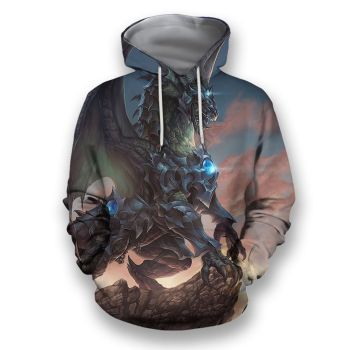 Loose Brown Blue Dragon Pattern Animals Hoodie