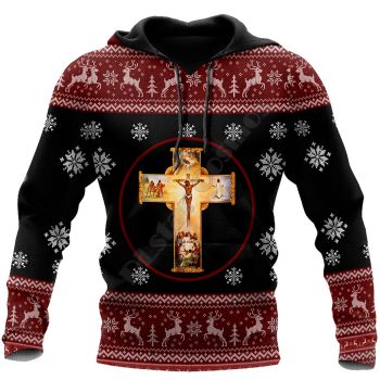 Popular Black Red Crosses Pattern Christmas Hoodie