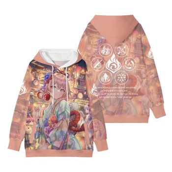 Elegant Genshin Impact Keqing Anime Orange Hoodie