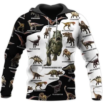 Temperament Black White Dinosaurs Pattern Animals Hoodie