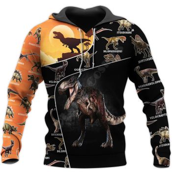 Loose And Gorgeous Black Orange Dinosaurs Pattern Animals Hoodie
