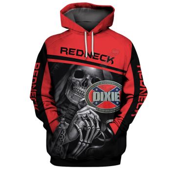 Vintage  And Loose Red Black Skull Pattern Halloween Hoodie