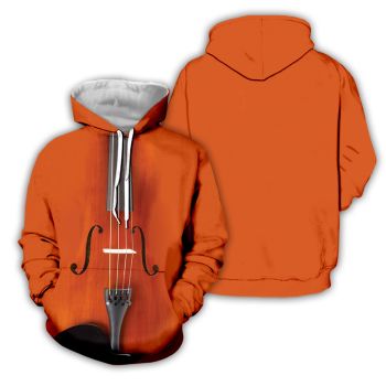 Oversize Orange Guitar Pattern Music Hoodie