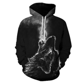 Vintage  And Loose Black Dog Pattern Animals Hoodie