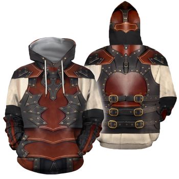 Street Brown Black Belt Pattern Armor Hoodie
