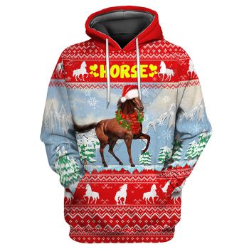 Loose And Gorgeous Red Horse Tree Hat Pattern Christmas Hoodie
