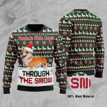 Pembroke Welsh Corgis Through The Snow Christmas Ugly Sweater