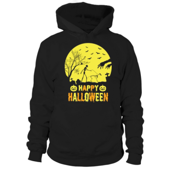 Skeleton Walking Golden Retriever Funny Halloween Hoodies