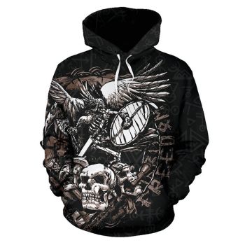 Street Black Skull Pattern Tattoo Hoodie