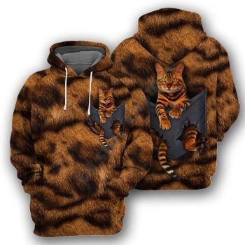 Popular And Vintage Brown Cat Pattern Animals Hoodie