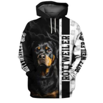  Vintage  White Black Dog Pattern Animals Hoodie