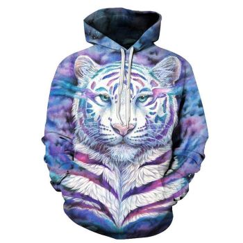 Purple Striped White Tiger 3D Sweatshirt Hoodie Pullover