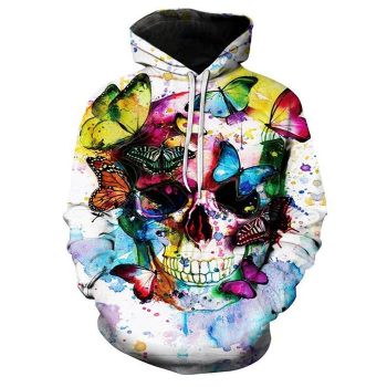 Skull and Butterflies 3D Sweatshirt Hoodie Pullover