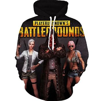 PUBG Hoodies &#8211; 3D Print Game Playerunknown&#8217;s Battlegrounds Black Pullover with Pockets