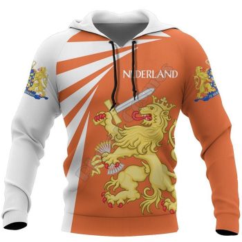 Street Style Orange White Lion Pattern Tattoos Hoodie