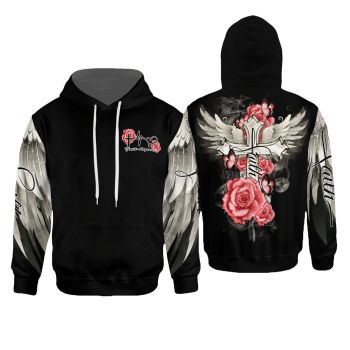  Oversize Black Crosses Rose Pattern Jesus Hoodie